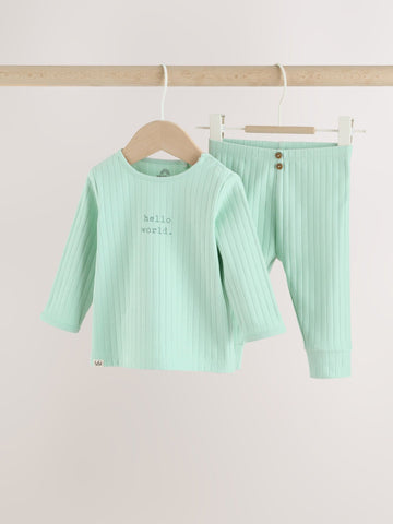 Sage Green Hello World Top and Leggings Baby Set (0-18mths)