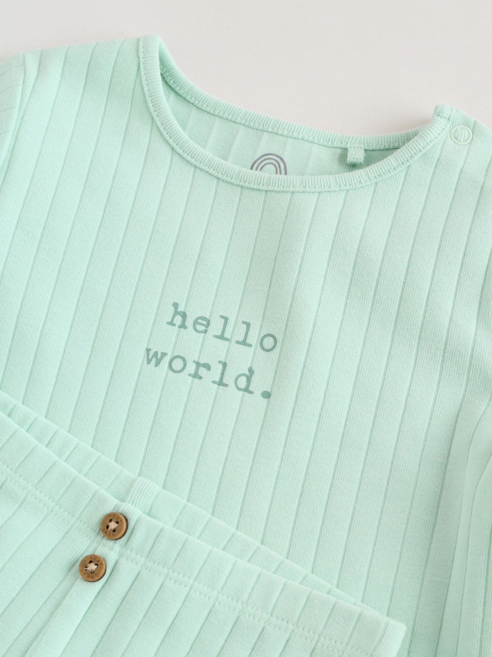Sage Green Hello World Top and Leggings Baby Set (0-18mths)