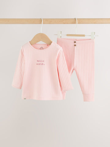Pink Hello World Top and Leggings Baby Set (0-18mths)