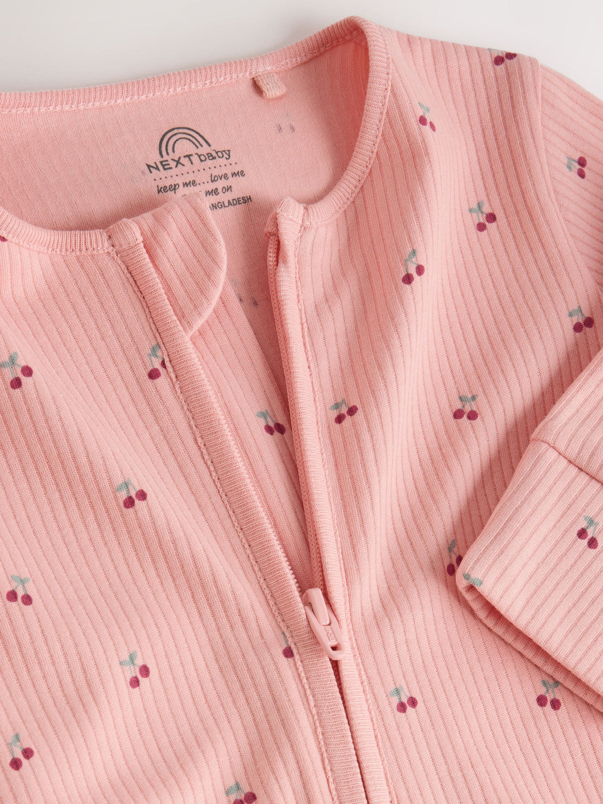 Pink Cherry Print 7 Pack Two Way Zip Baby Sleepsuits (0mths-3yrs)