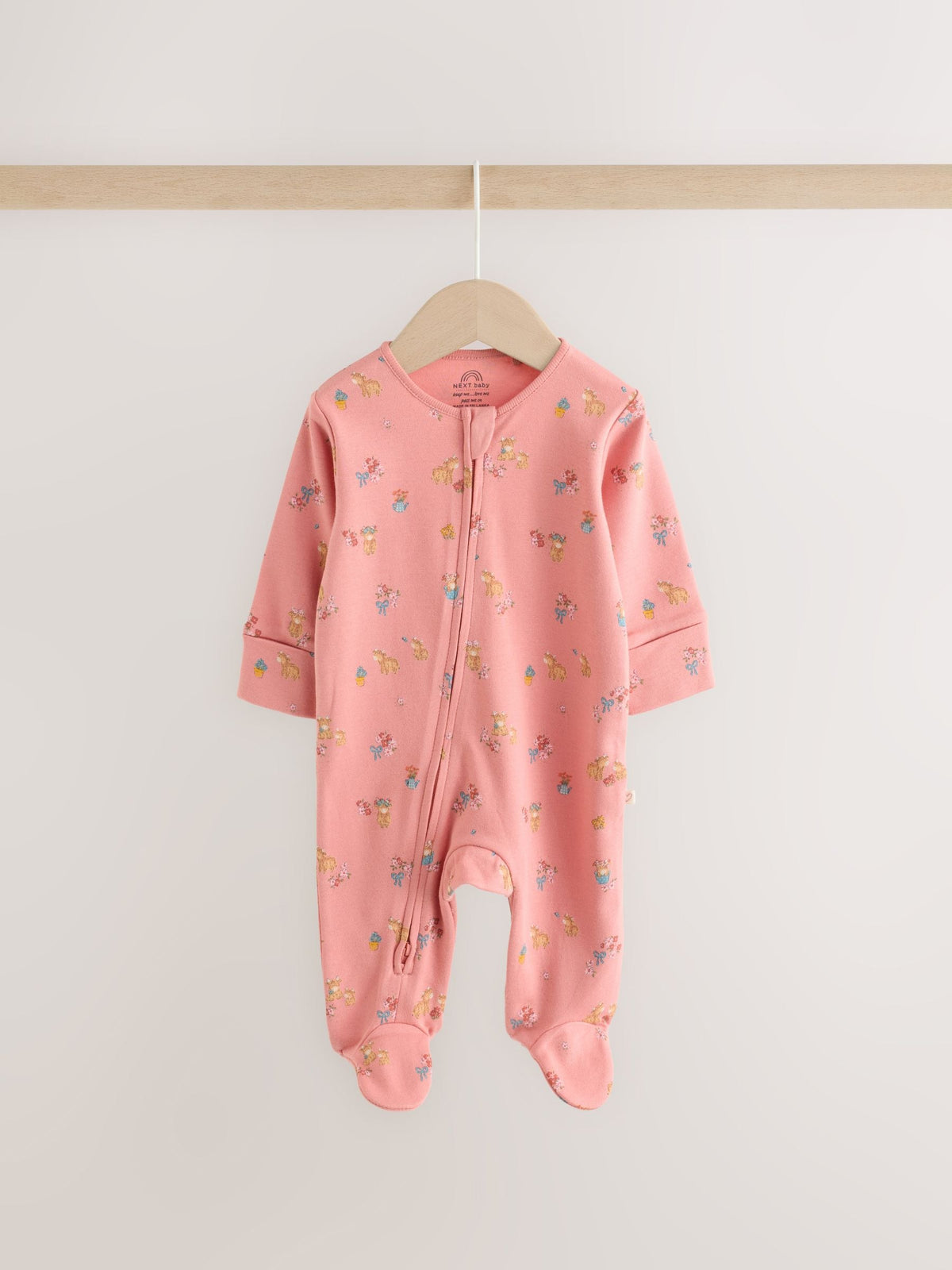 Pink/Green Hamish Two Way Zip Baby Sleepsuits 3 Pack (0-3yrs)