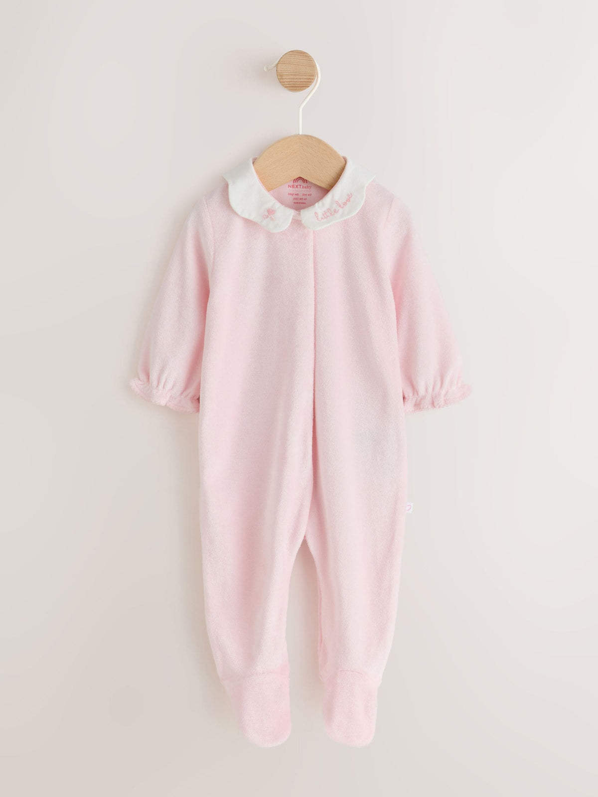 Pink Collar Velour Baby Sleepsuit (0mths-3yrs)