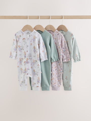 Lilac/Sage Fairy Mouse Two Way Zip Baby Sleepsuits 4 Pack (0mths-3yrs)