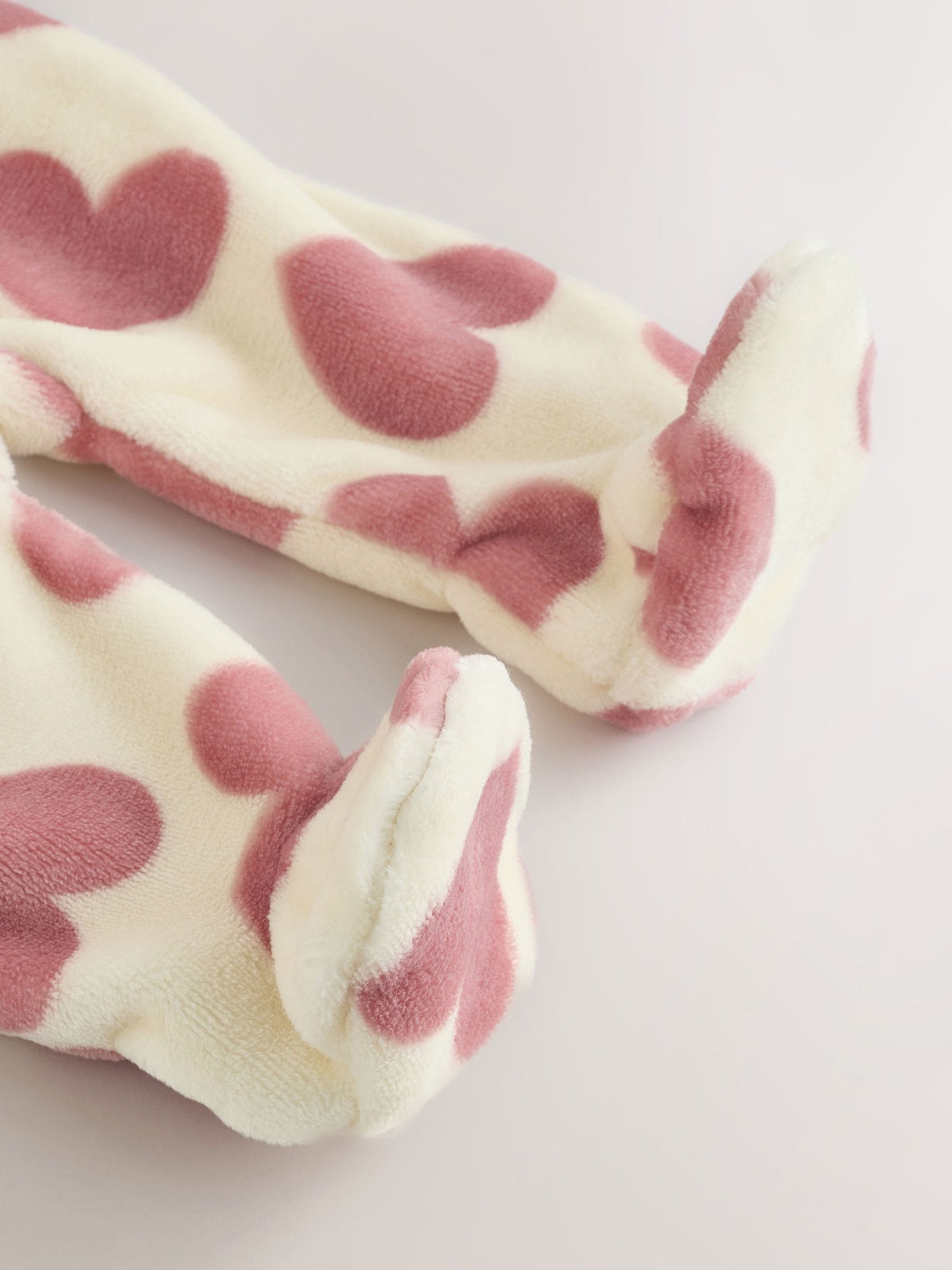 Ecru/Pink Heart Two Way Zip Fleece Sleepsuit
