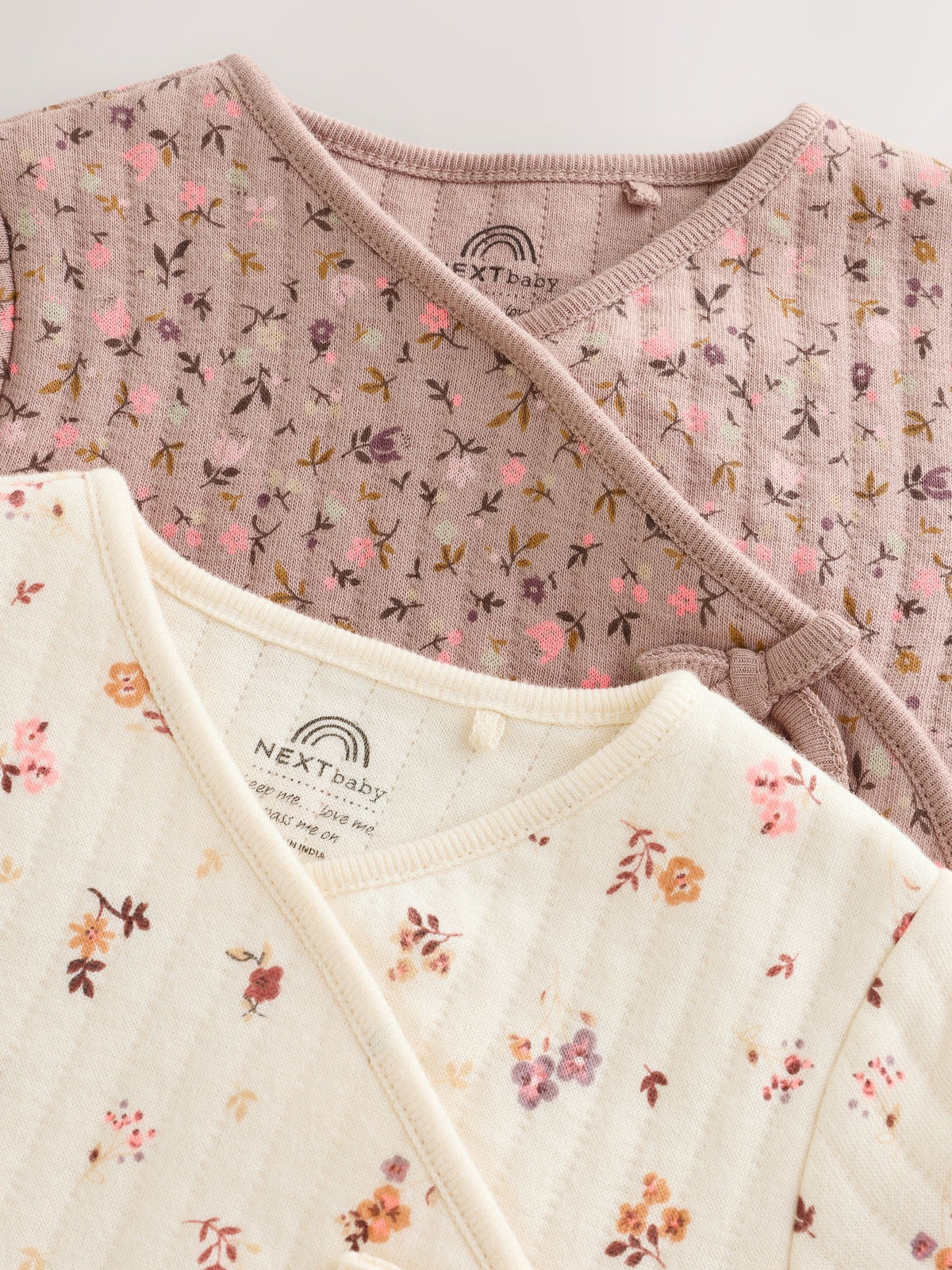 Brown Ditsy Floral Quilted Wrap Baby Sleepsuits 2 Pack