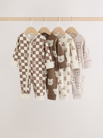 Brown Bear Two Way Zip Baby Sleepsuits 4 Pack (0mths-3yrs)
