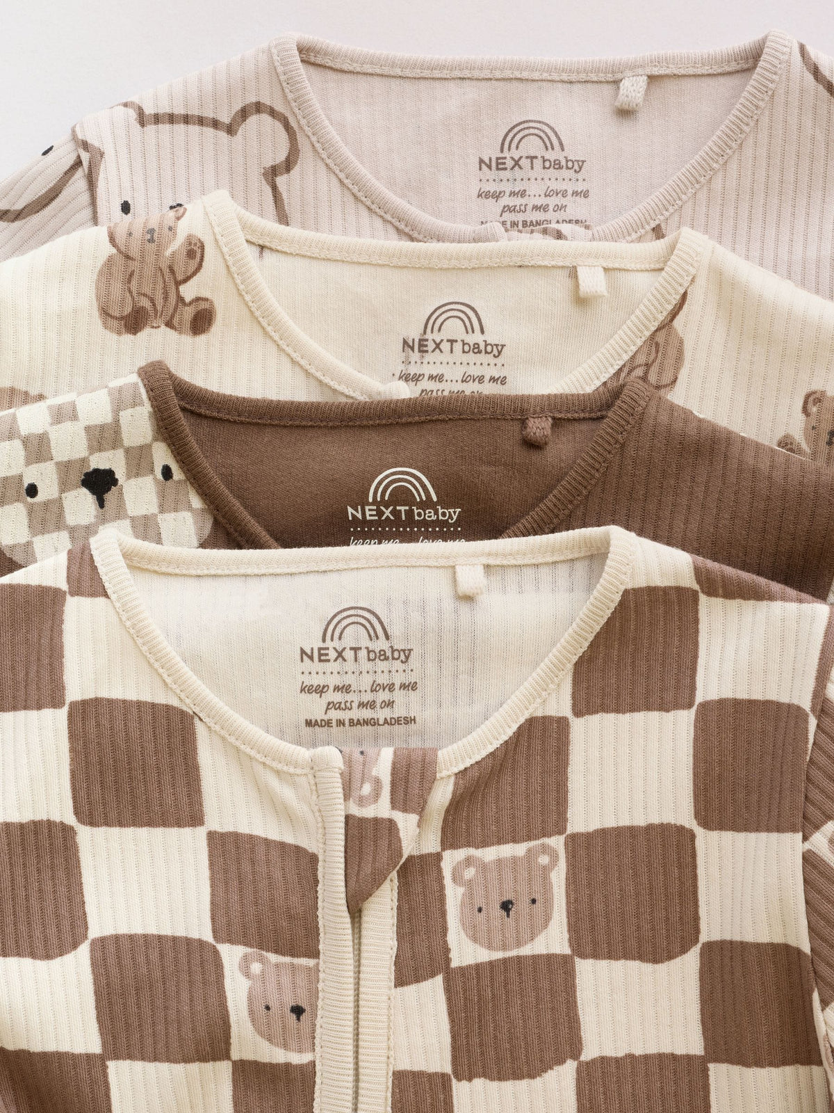 Brown Bear Two Way Zip Baby Sleepsuits 4 Pack (0mths-3yrs)