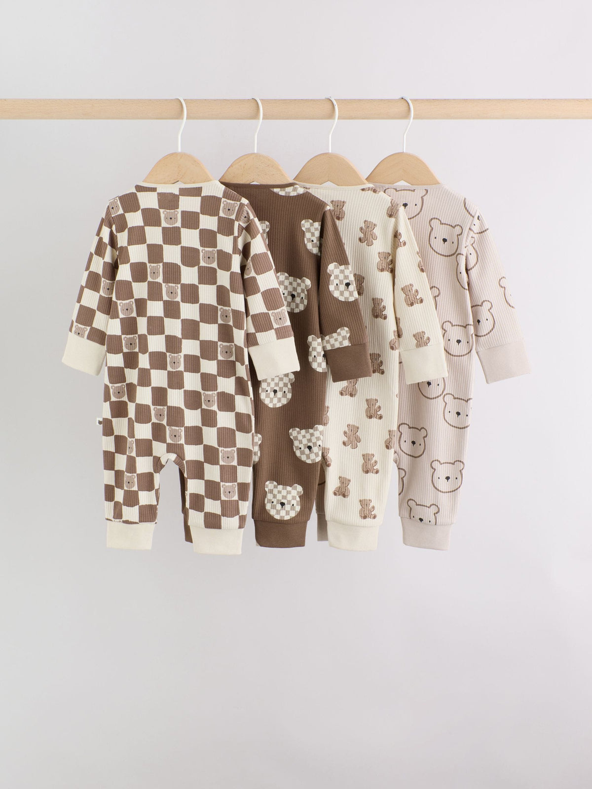 Brown Bear Two Way Zip Baby Sleepsuits 4 Pack (0mths-3yrs)