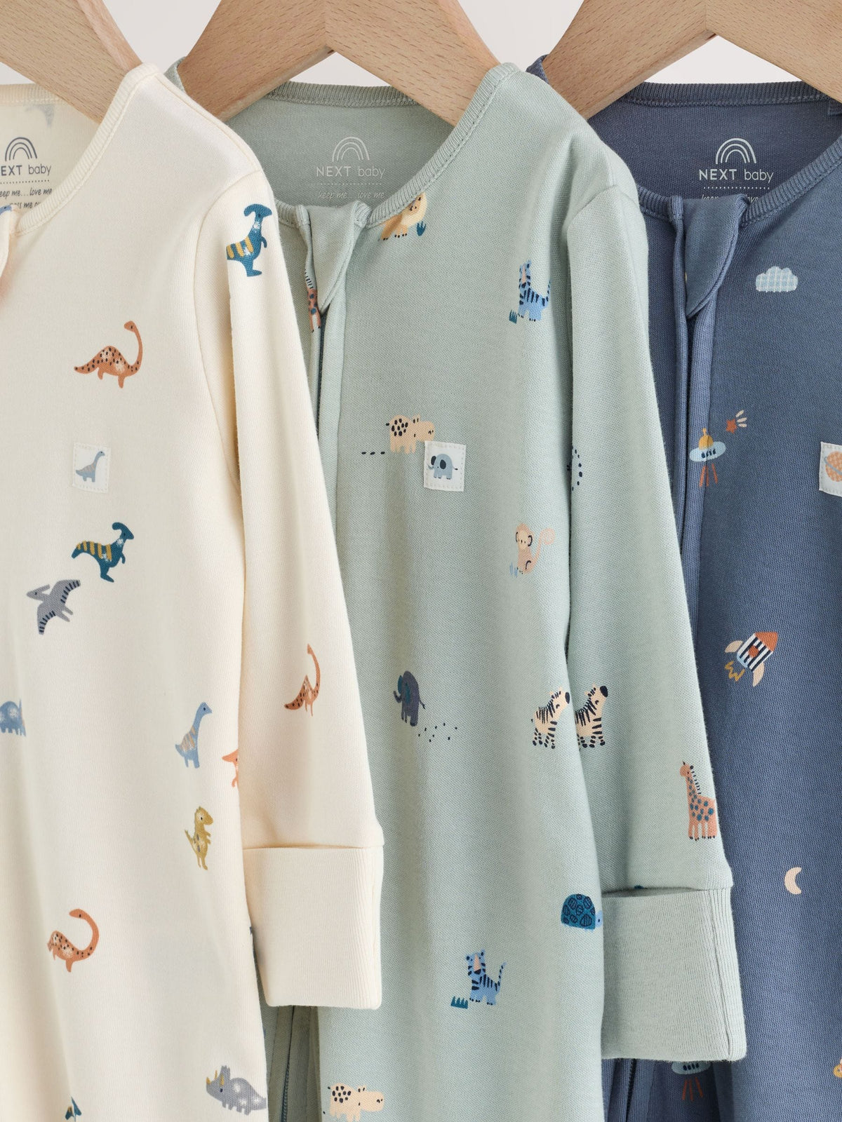 Blue 3 Pack Two Way Zip Baby Sleepsuits (0mths-3yrs)