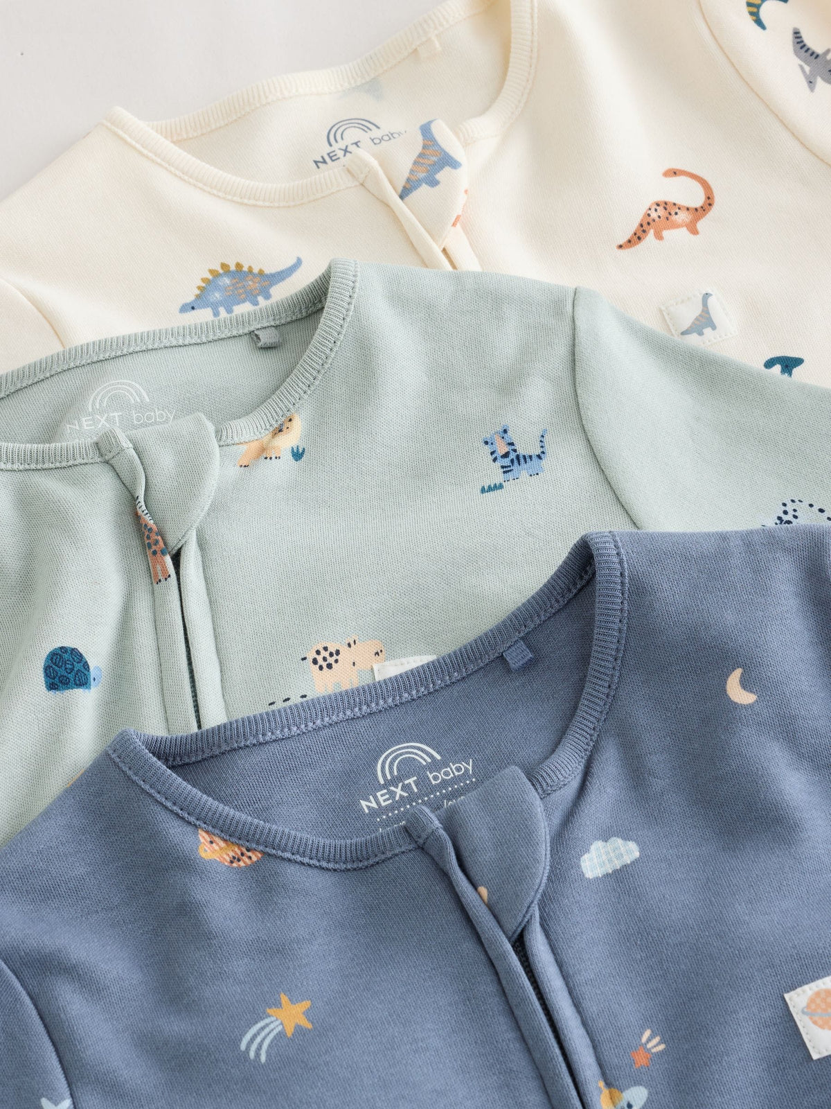 Blue 3 Pack Two Way Zip Baby Sleepsuits (0mths-3yrs)