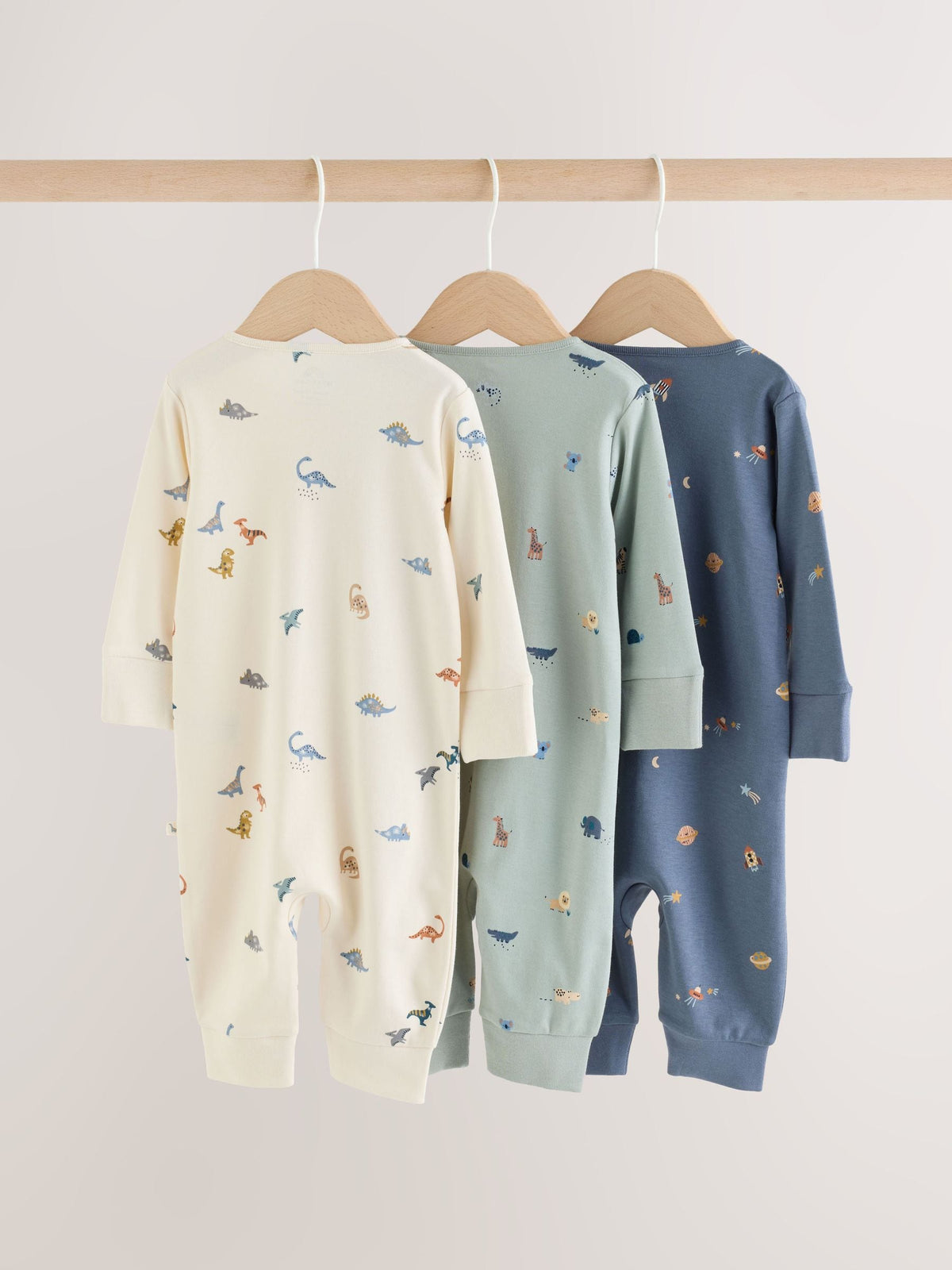 Blue 3 Pack Two Way Zip Baby Sleepsuits (0mths-3yrs)