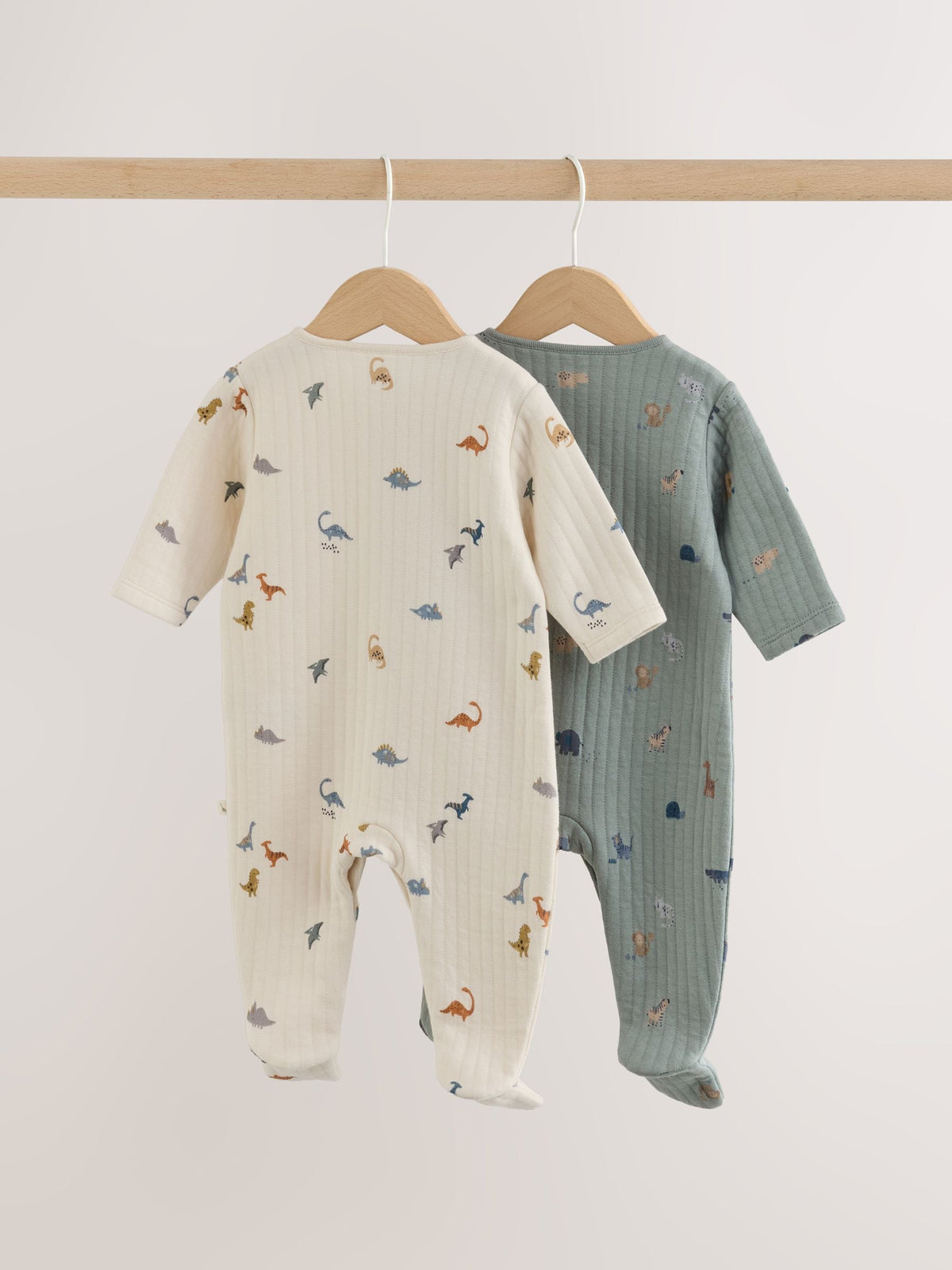 Blue/Neutral Dinosaur Quilted Sleepsuits 2 Pack