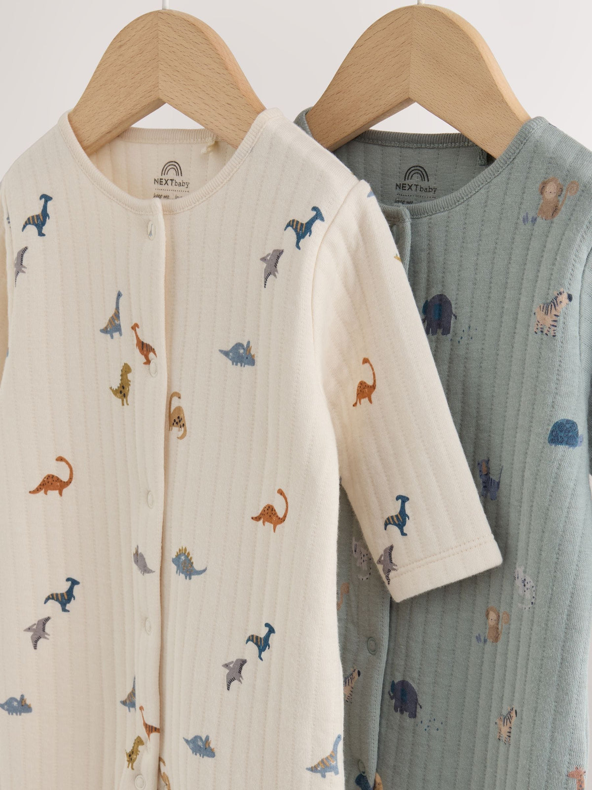 Blue/Neutral Dinosaur Quilted Sleepsuits 2 Pack