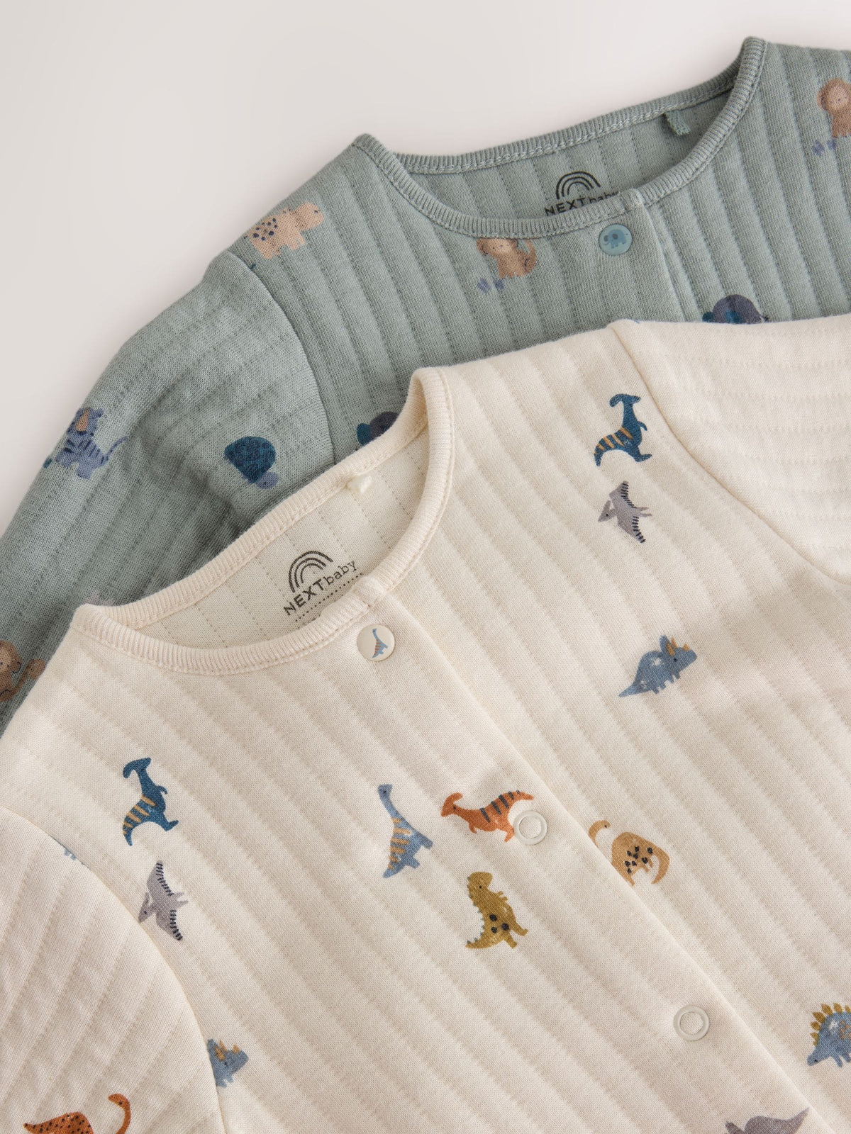 Blue/Neutral Dinosaur Quilted Sleepsuits 2 Pack