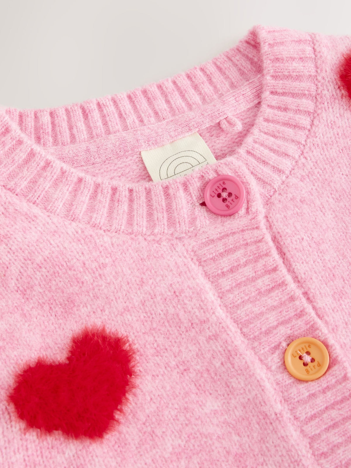 Little Bird by Jools Oliver Pink & Red Fluffy Heart Cardigan