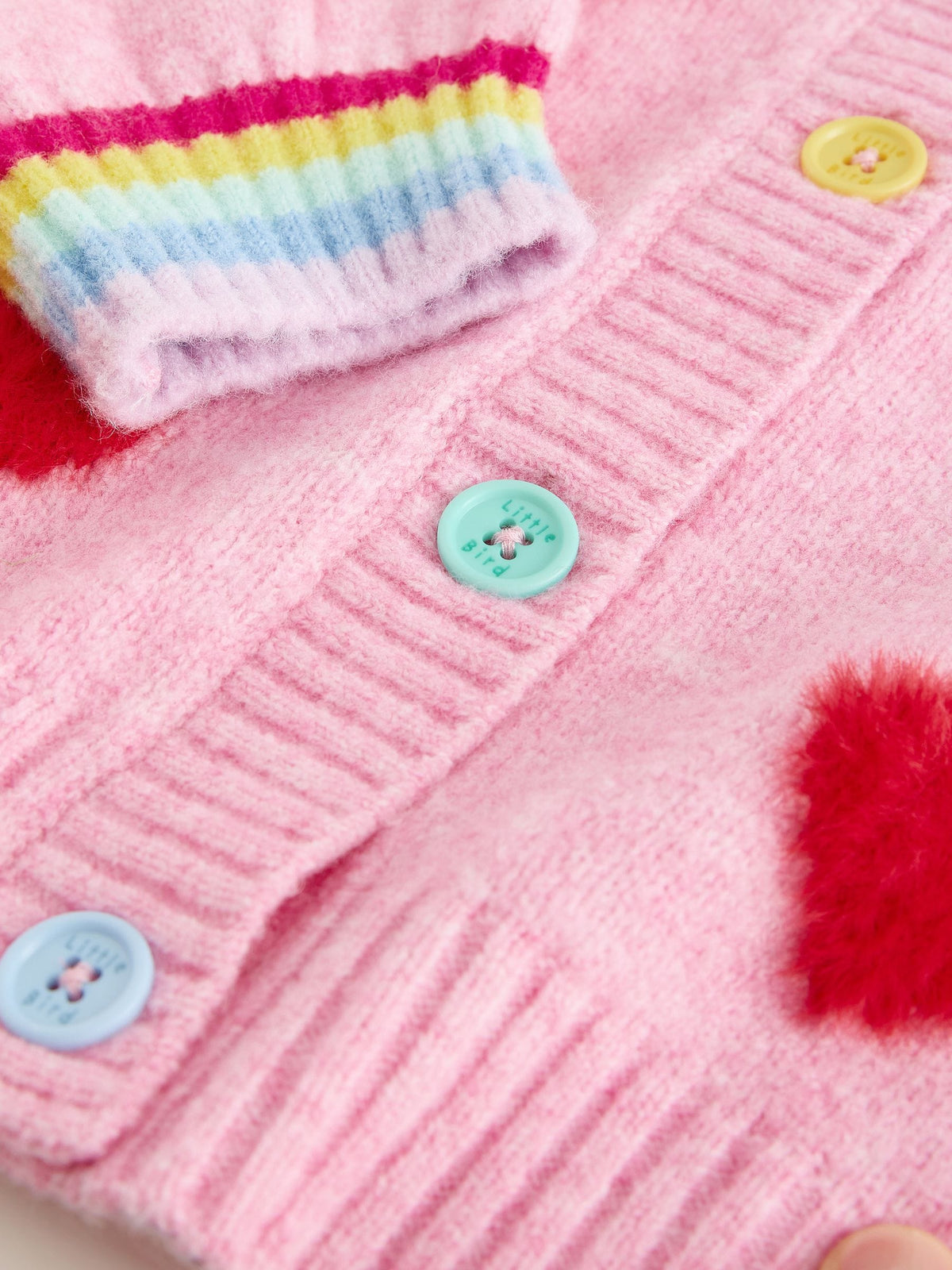 Little Bird by Jools Oliver Pink & Red Fluffy Heart Cardigan