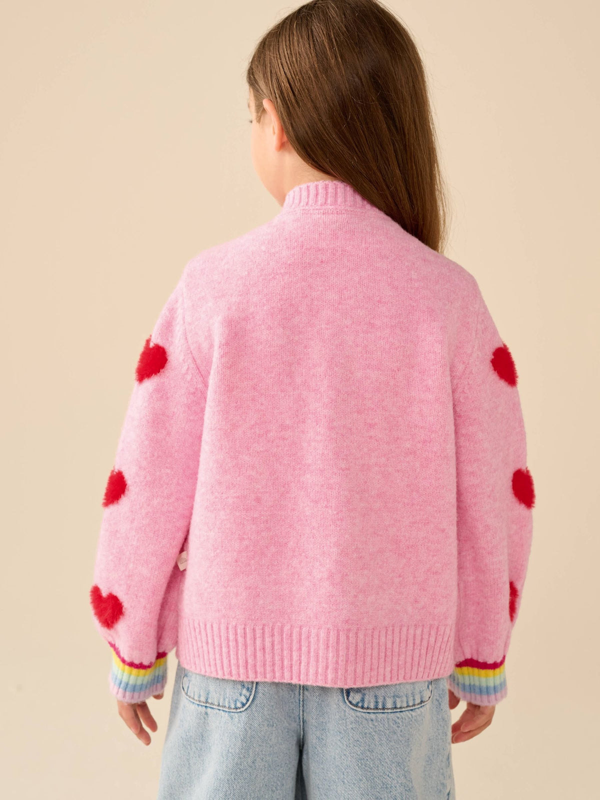 Little Bird by Jools Oliver Pink & Red Fluffy Heart Cardigan