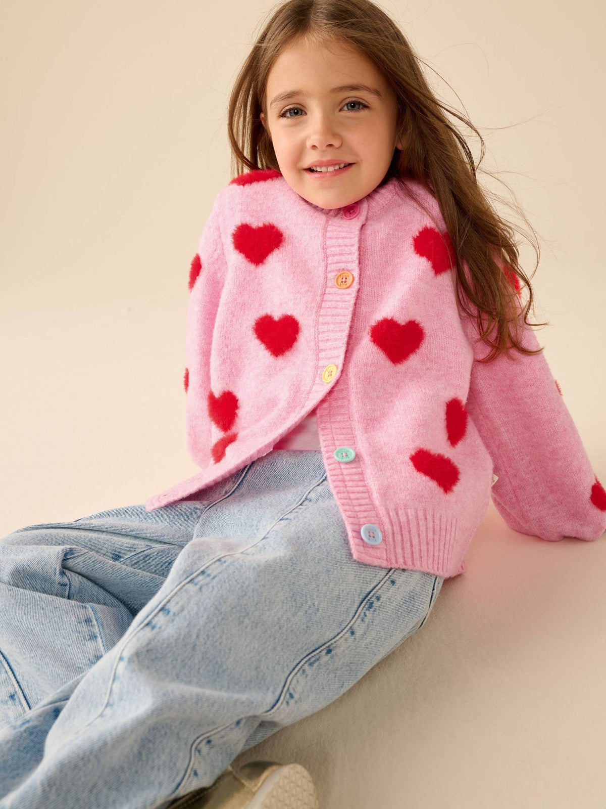 Little Bird by Jools Oliver Pink & Red Fluffy Heart Cardigan