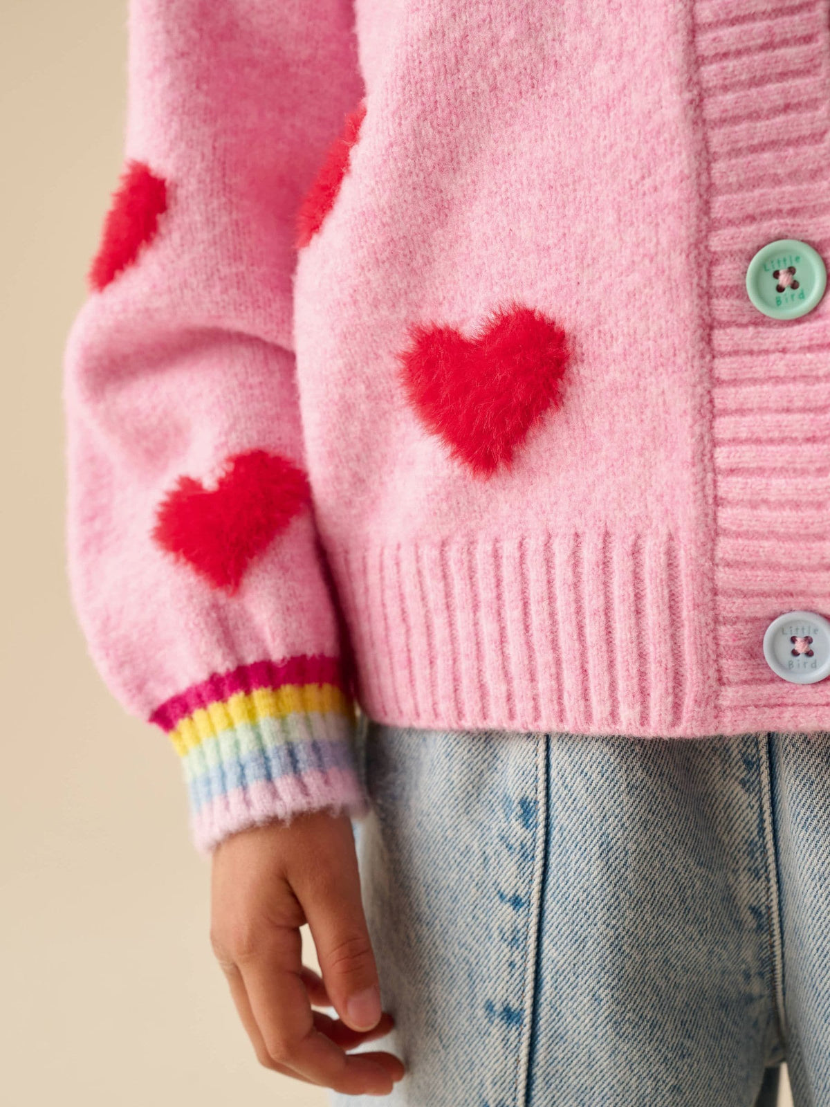 Little Bird by Jools Oliver Pink & Red Fluffy Heart Cardigan