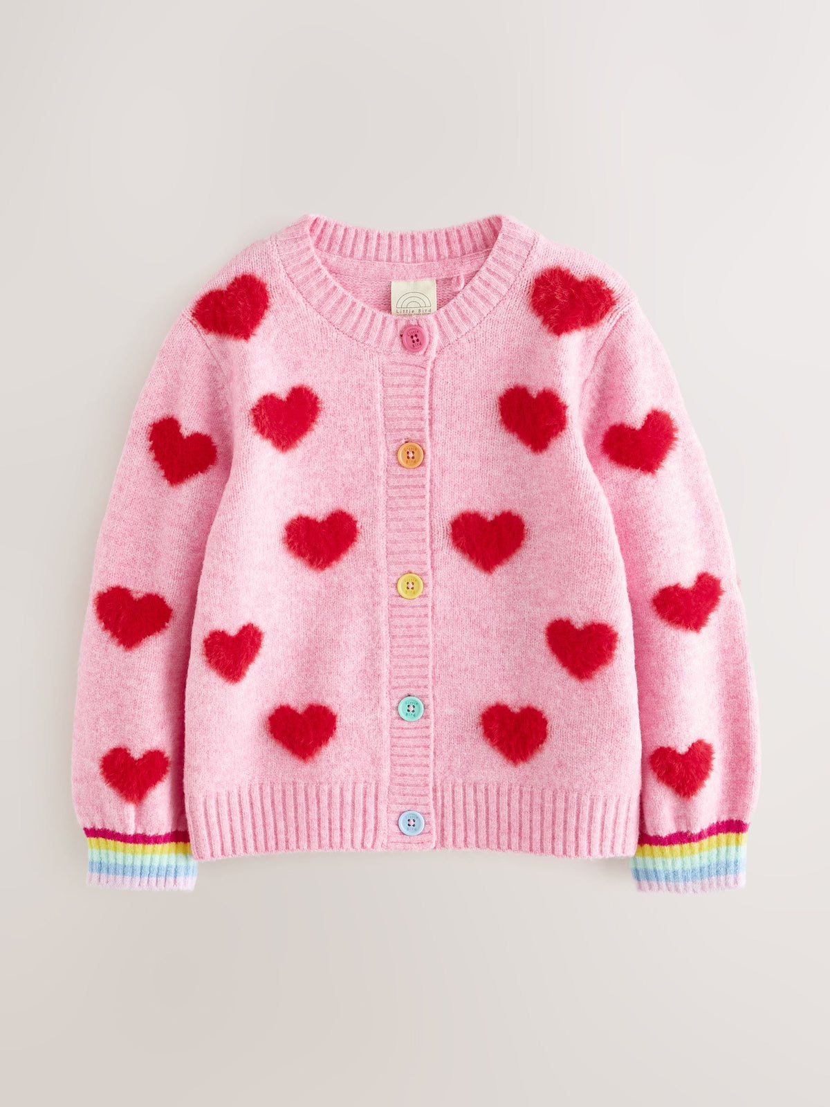 Little Bird by Jools Oliver Pink & Red Fluffy Heart Cardigan