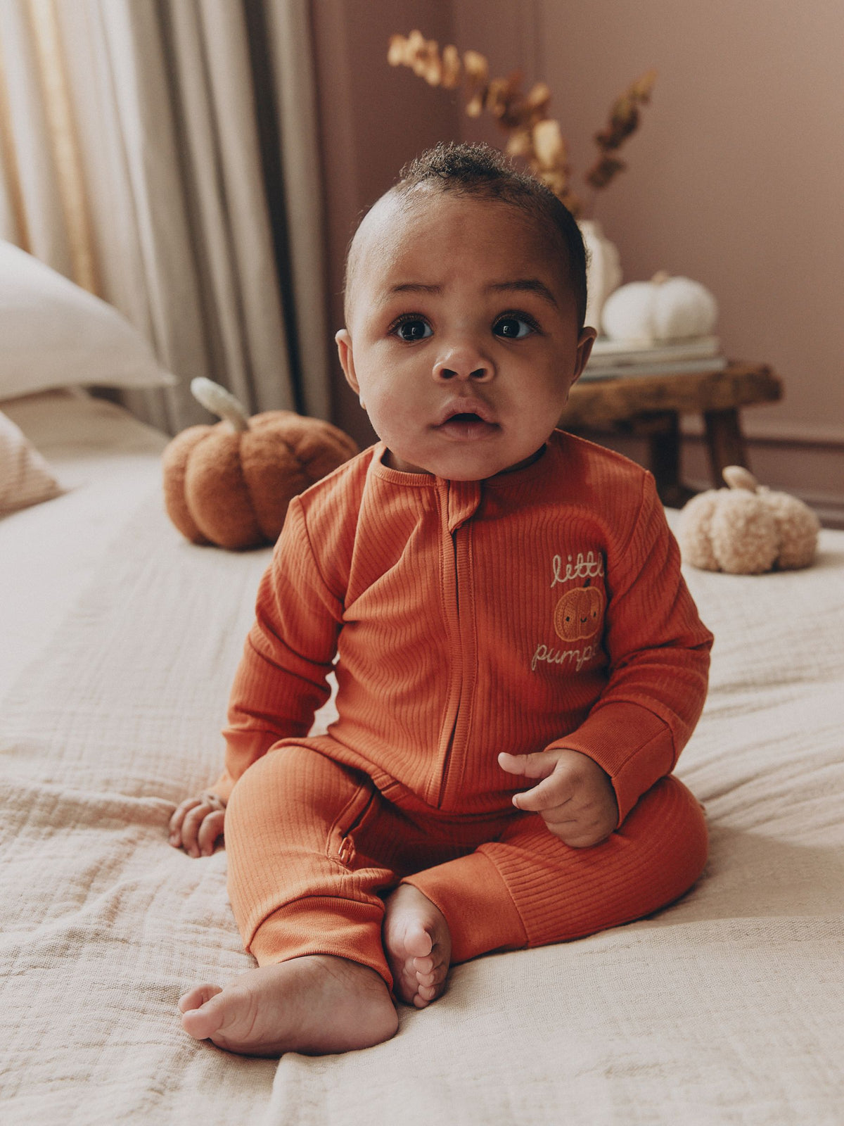 Orange Little Pumpkin Two Way Zip Baby Sleepsuit (0mths-3yrs)