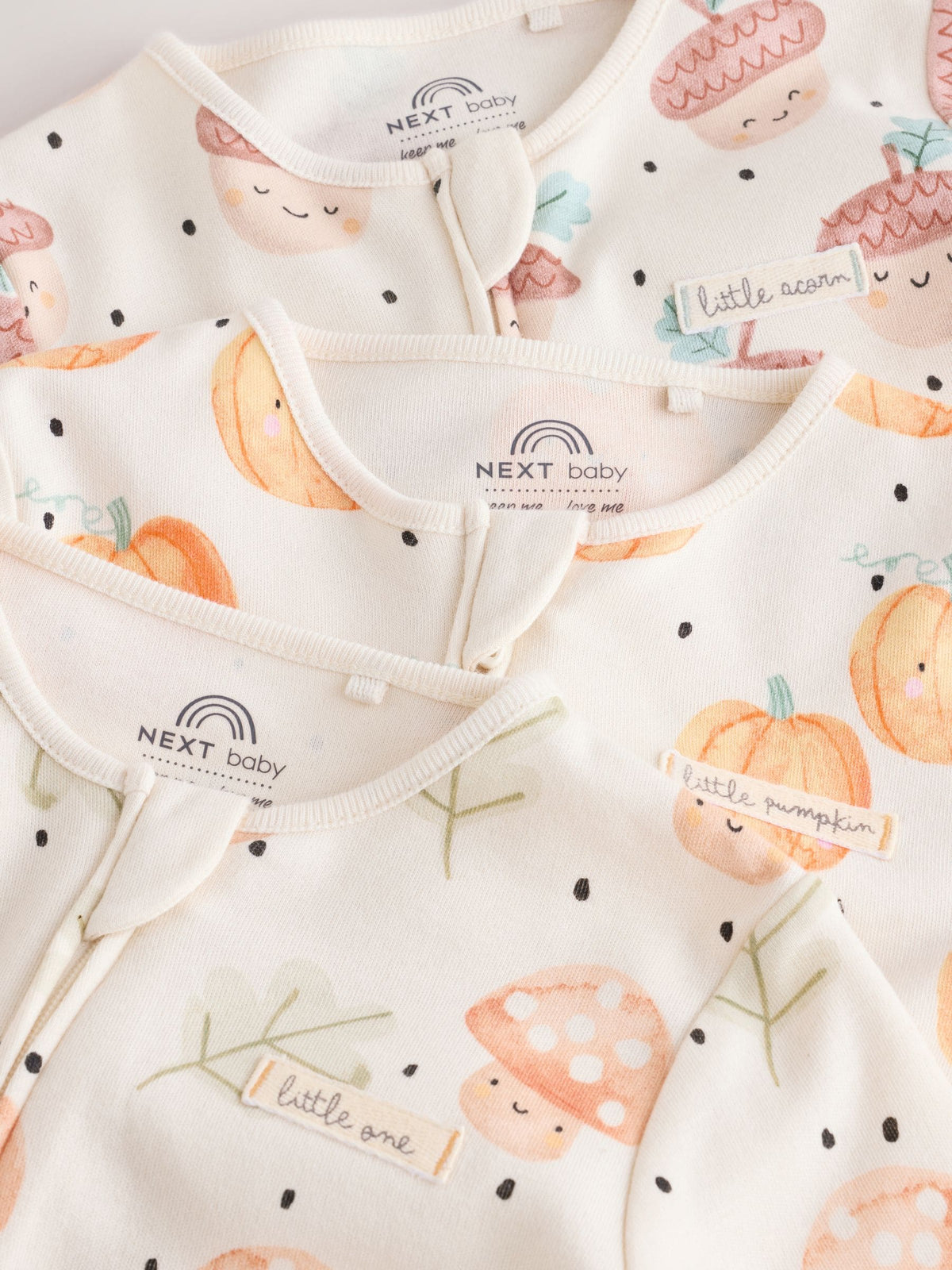 Neutral 3 Pack Two Way Zip Baby Sleepsuit (0mths-3yrs)