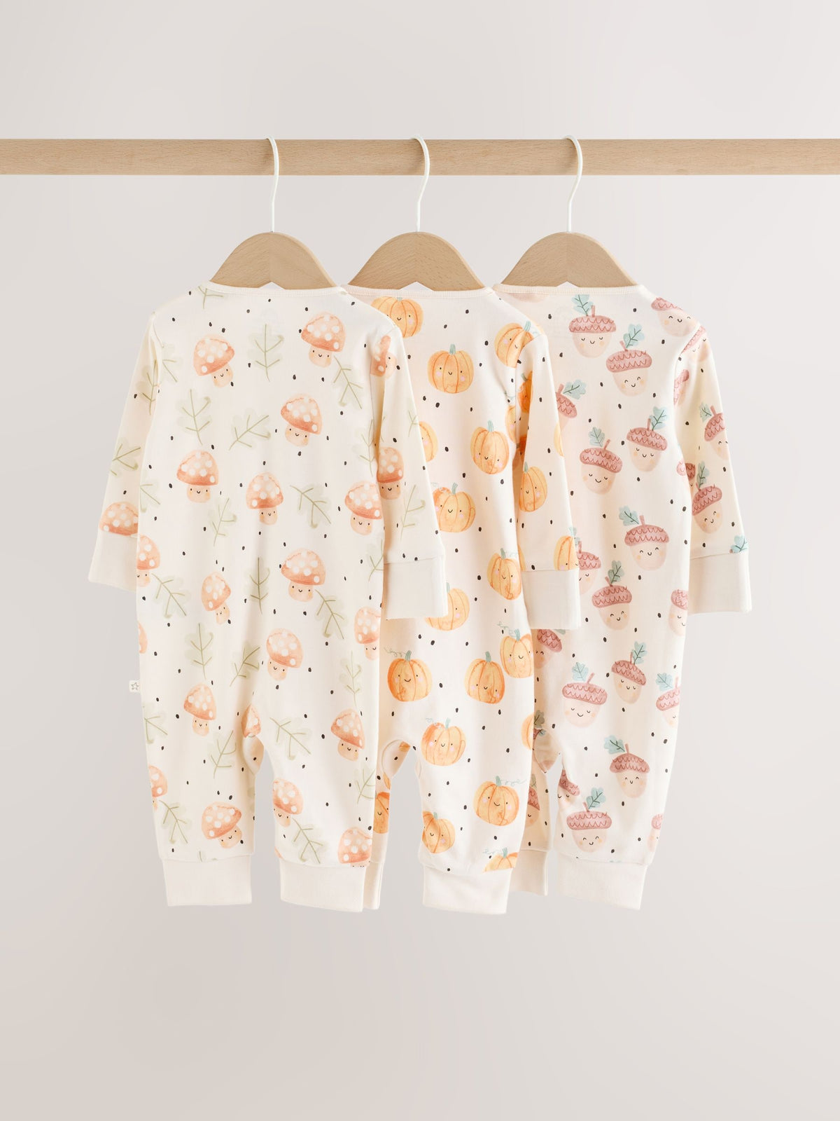 Neutral 3 Pack Two Way Zip Baby Sleepsuit (0mths-3yrs)
