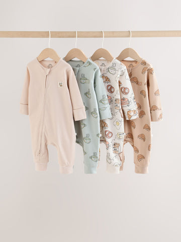Neutral Brunch Two Way Zip Baby Sleepsuits 4 Pack (0mths-3yrs)