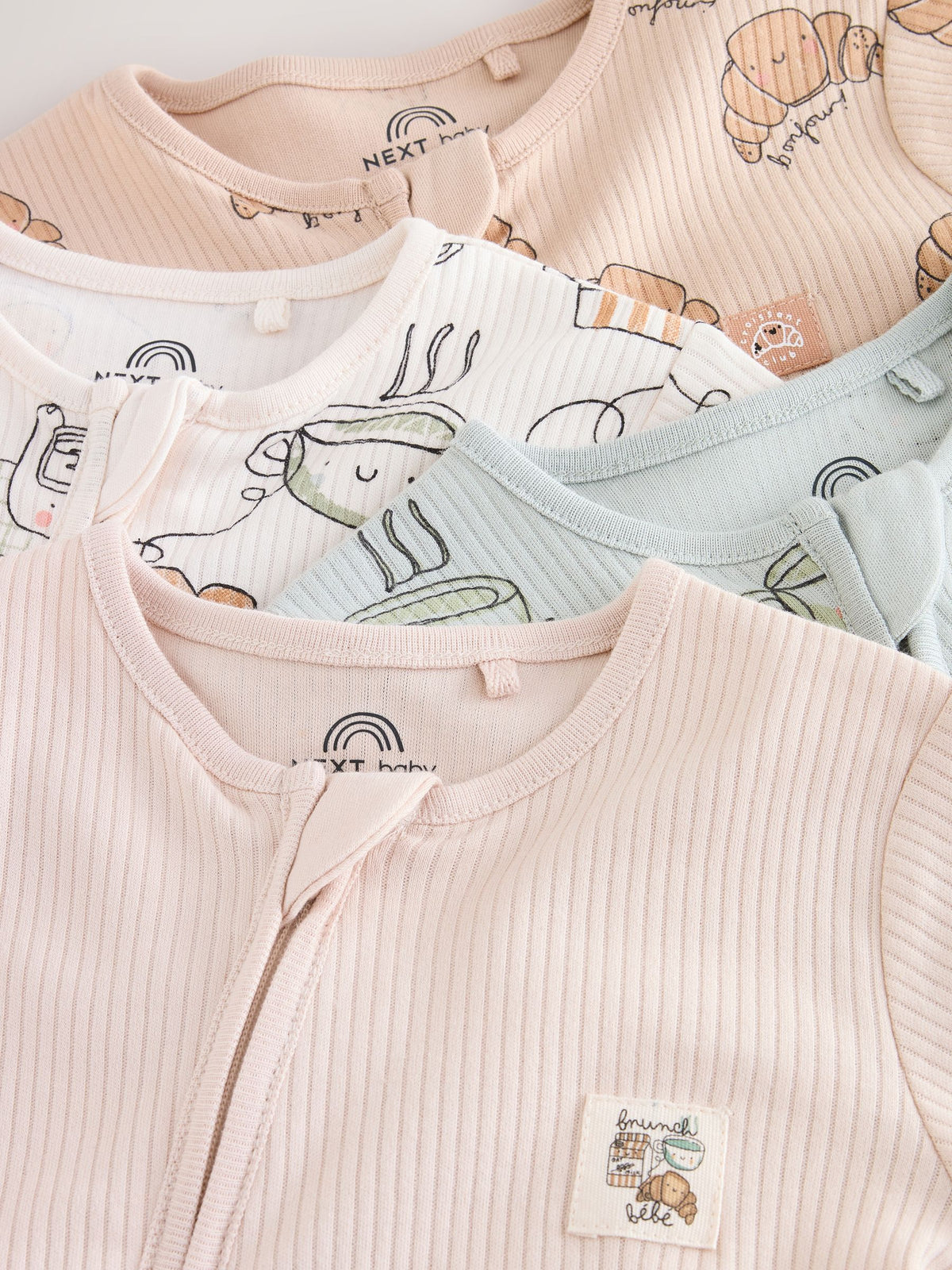 Neutral Brunch Two Way Zip Baby Sleepsuits 4 Pack (0mths-3yrs)