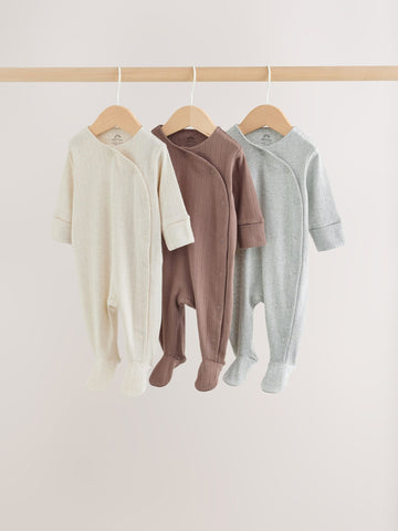 Neutral Pointelle Baby Sleepsuit 3 Pack (0-2yrs)