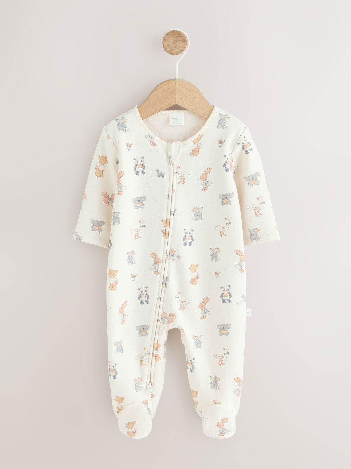 Neutral Animal Fleece Lined Two Way Zip Baby Sleepsuit