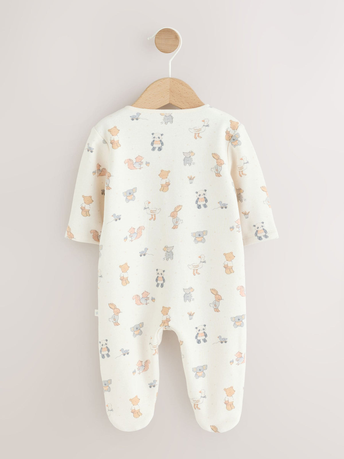 Neutral Animal Fleece Lined Two Way Zip Baby Sleepsuit