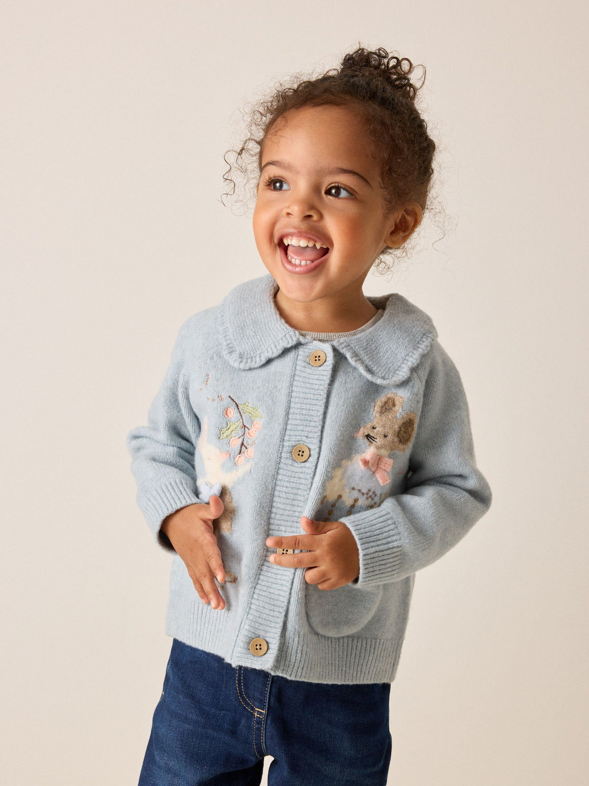 Blue Rabbit and Mouse Collar Cardigan (3mths-7yrs)