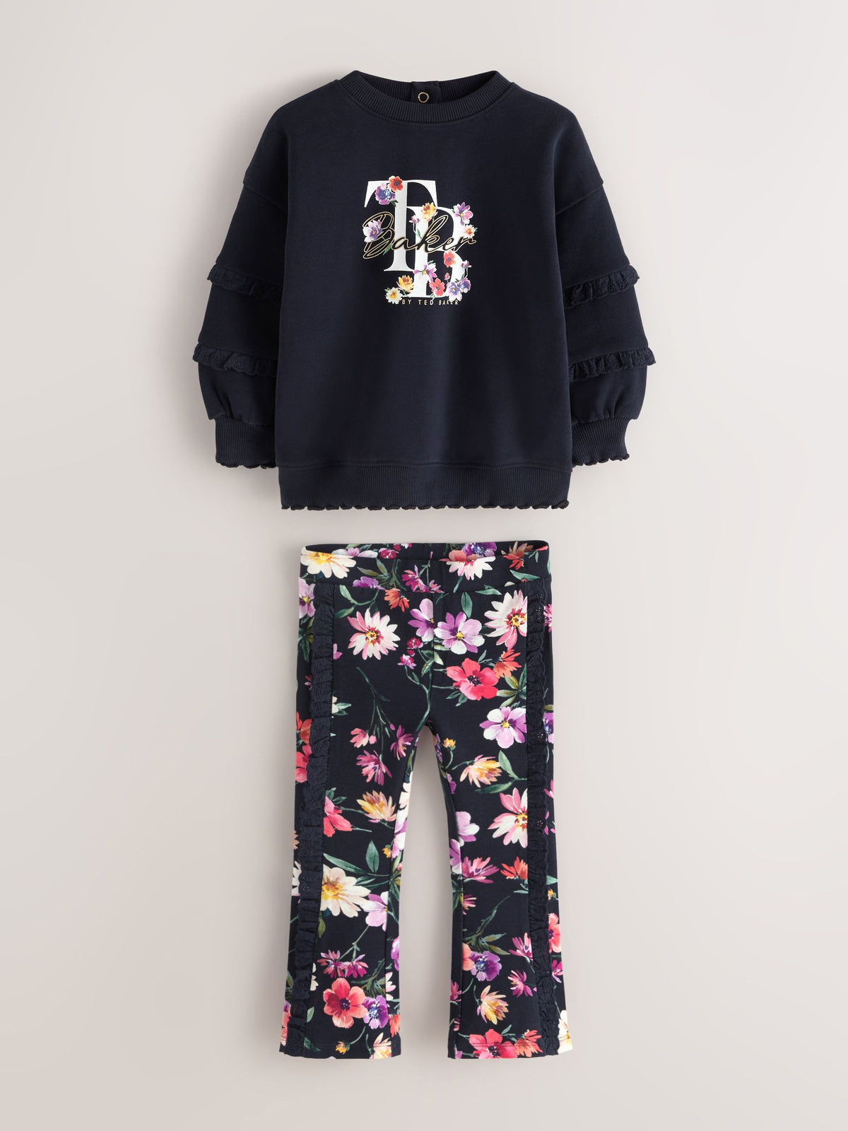 Baker by Ted Baker 2 Piece Sweat Top & Floral Printed Flare Leggings Set