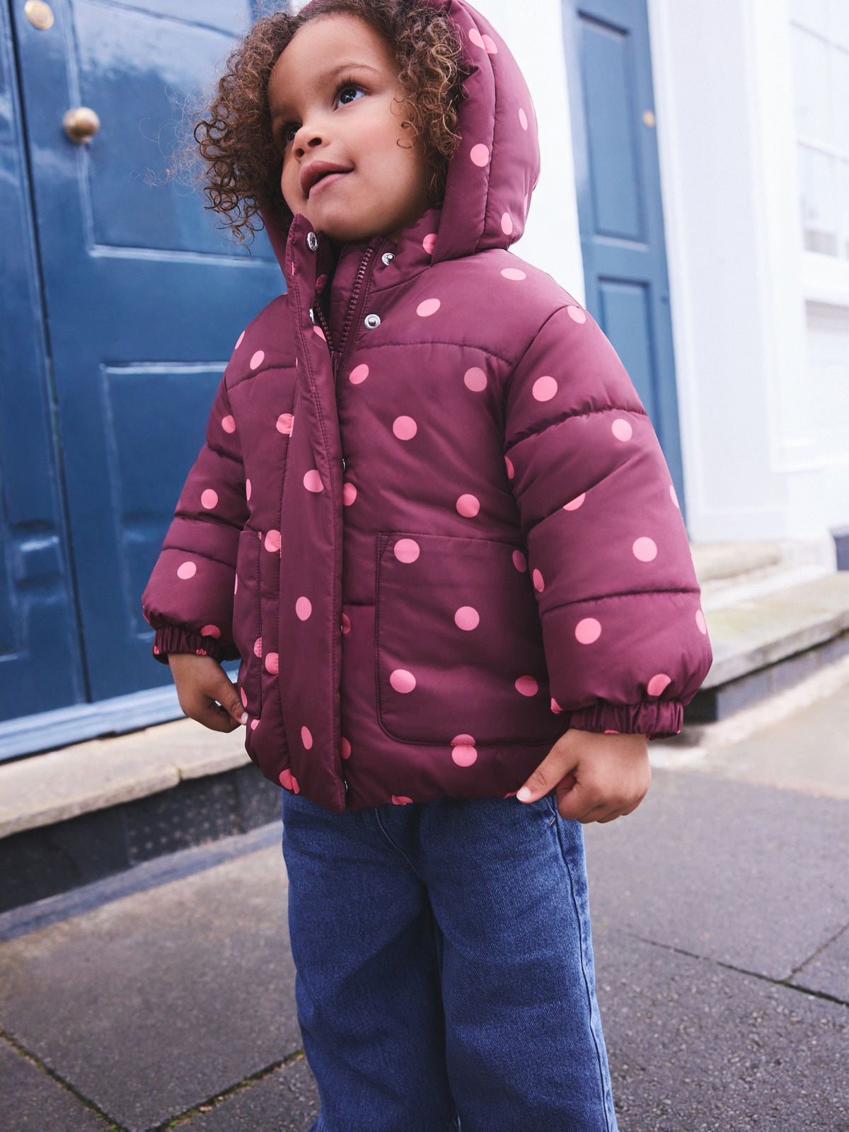 Burgundy Polka Dot Shower Resistant Padded Coat (3mths-7yrs)