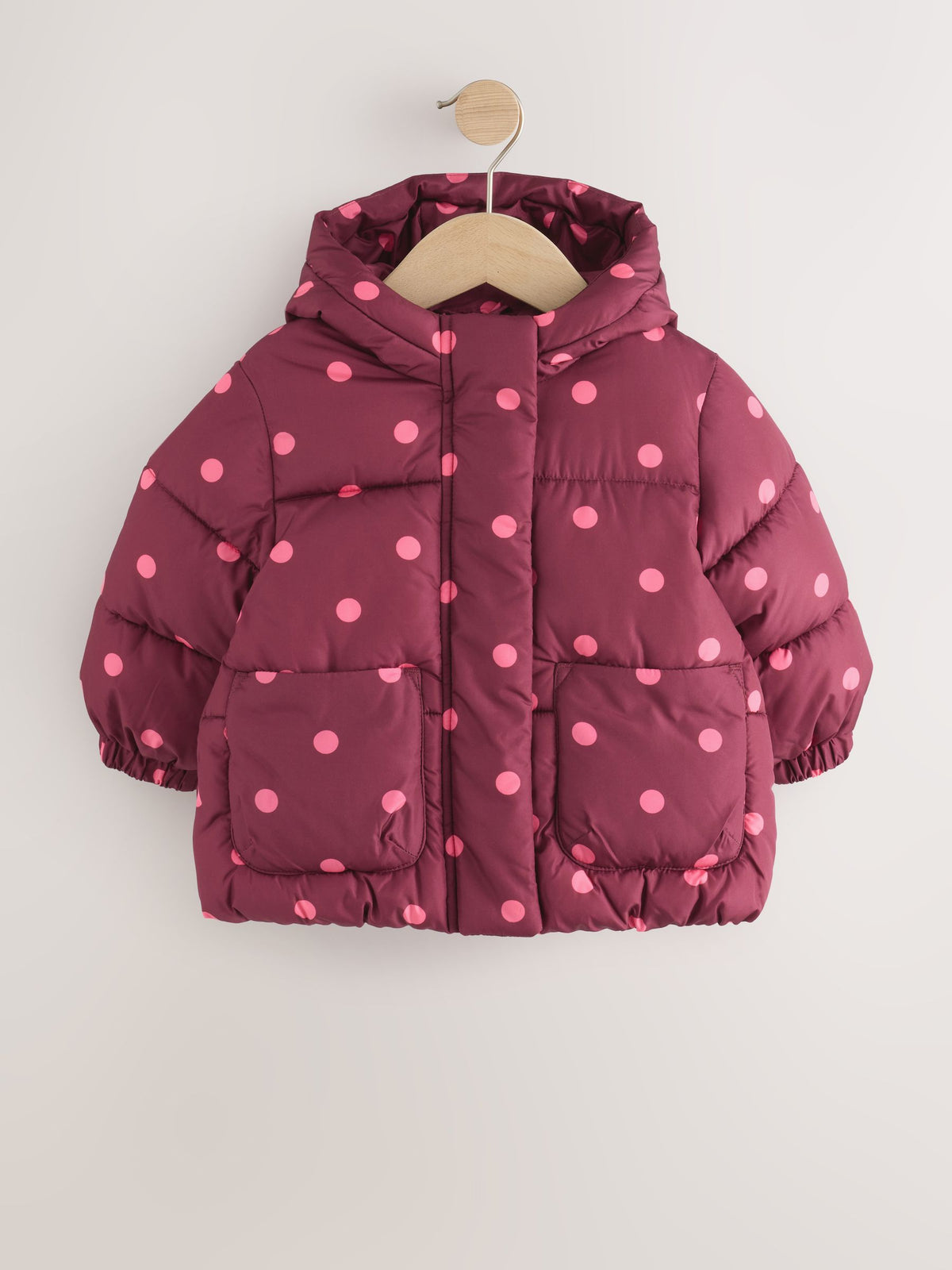 Burgundy Polka Dot Shower Resistant Padded Coat (3mths-7yrs)