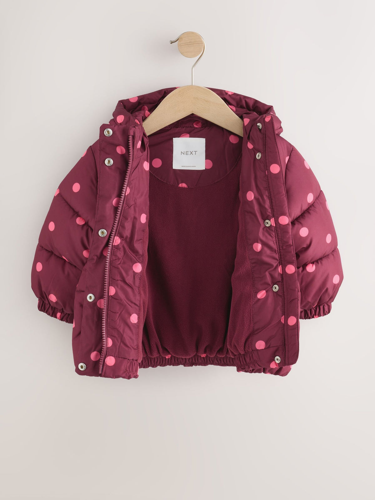 Burgundy Polka Dot Shower Resistant Padded Coat (3mths-7yrs)