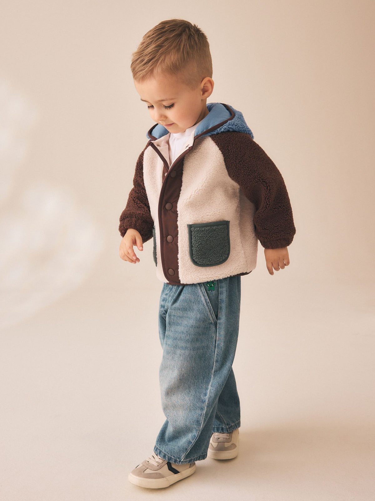 Neutral/Tan Colourblock Hooded Fleece (3mths-7yrs)