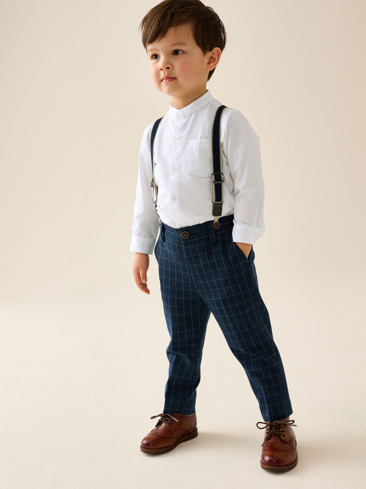 Navy Check Shirt Trousers Braces & Bow Tie Set (3mths-9yrs)