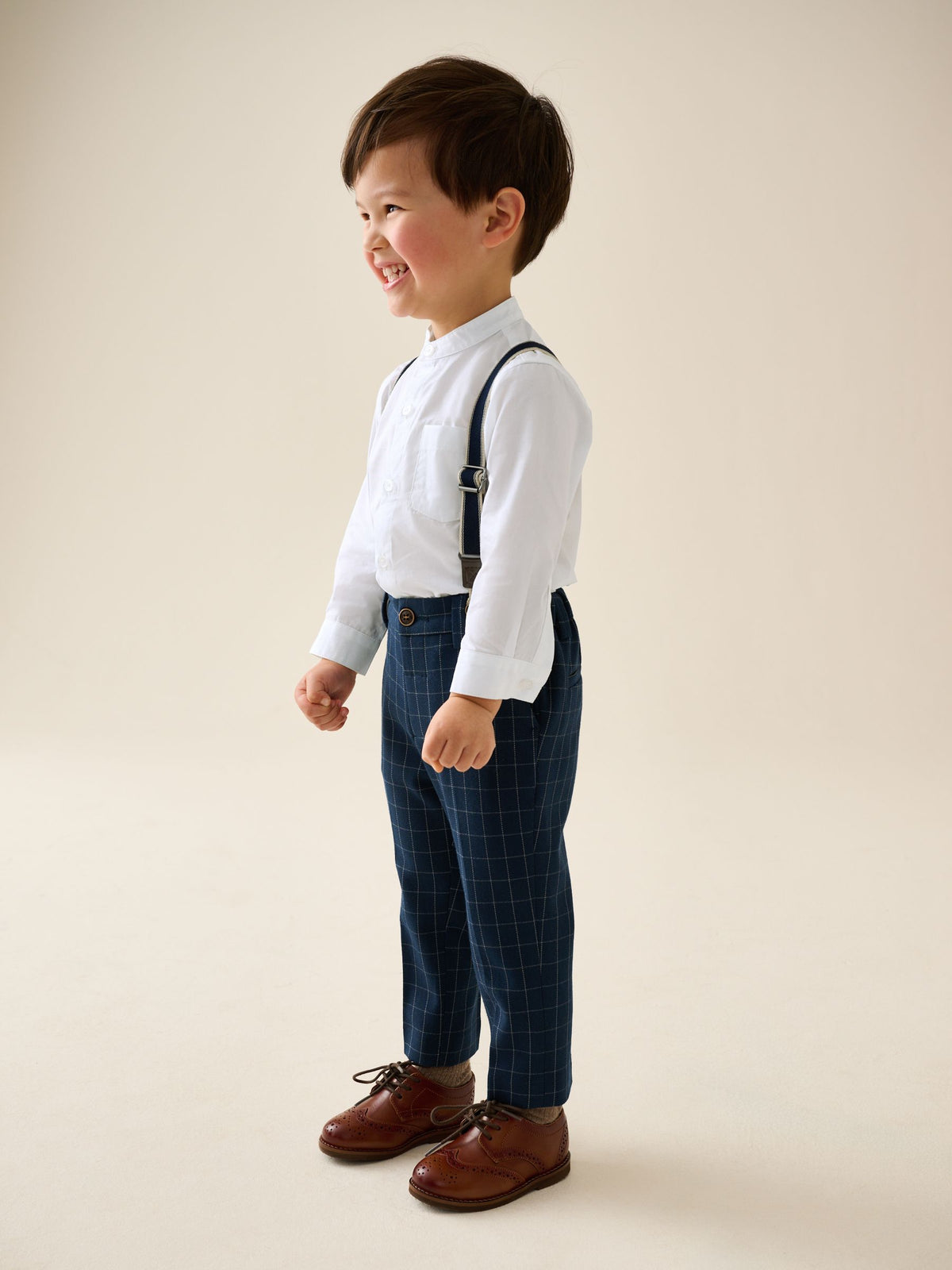 Navy Check Shirt Trousers Braces & Bow Tie Set (3mths-9yrs)