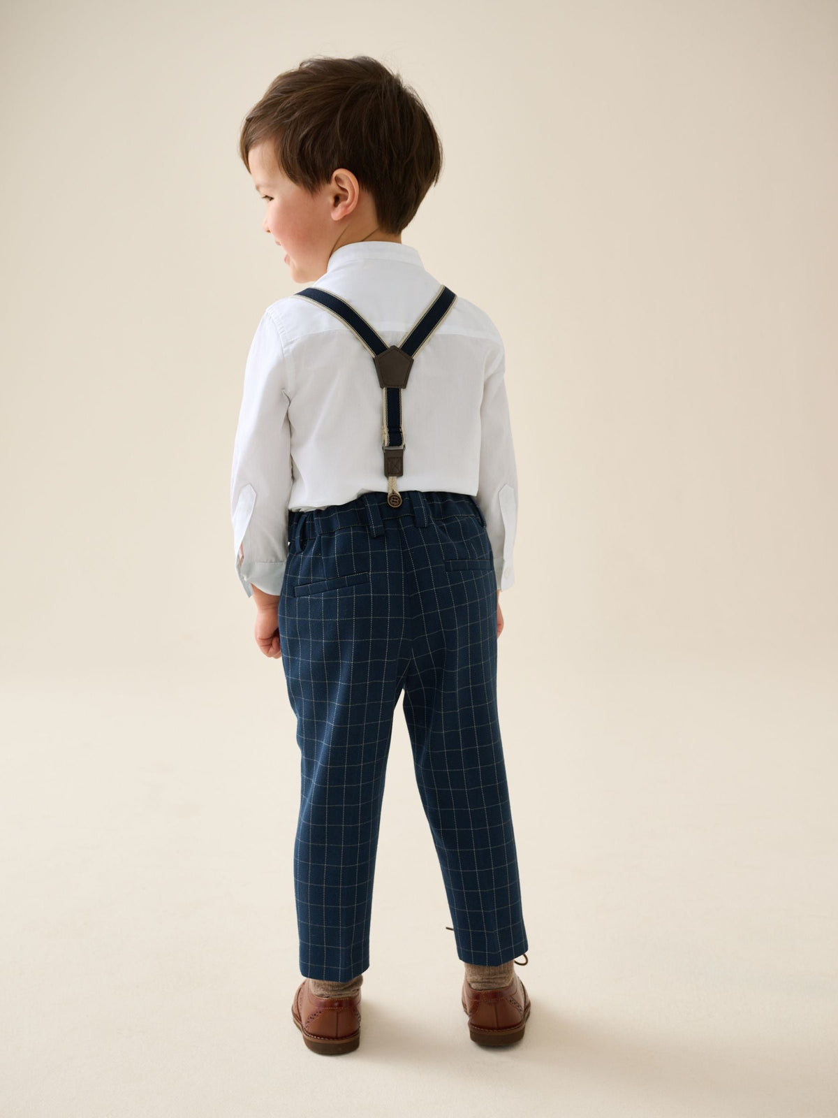 Navy Check Shirt Trousers Braces & Bow Tie Set (3mths-9yrs)