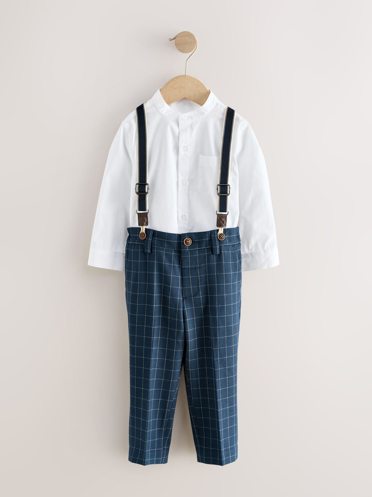 Navy Check Shirt Trousers Braces & Bow Tie Set (3mths-9yrs)
