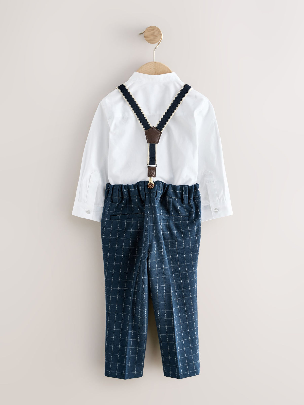 Navy Check Shirt Trousers Braces & Bow Tie Set (3mths-9yrs)