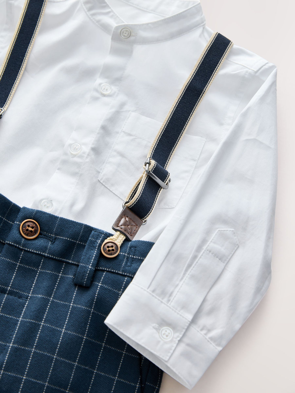 Navy Check Shirt Trousers Braces & Bow Tie Set (3mths-9yrs)