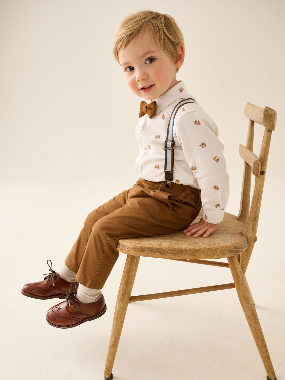 Tan Brown Bear Shirt Trousers Braces & Bow Tie Set (3mths-9yrs)