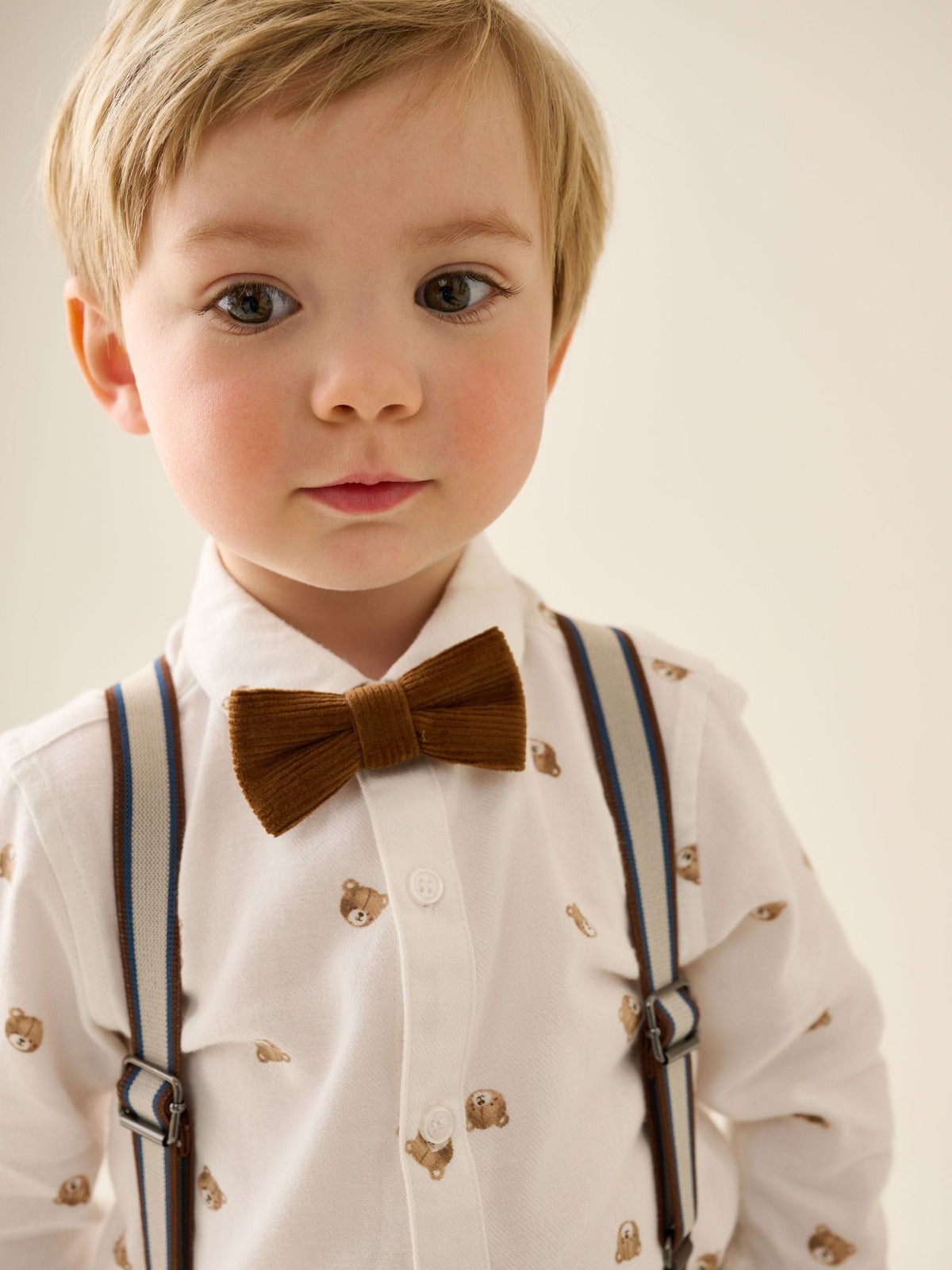 Tan Brown Bear Shirt Trousers Braces & Bow Tie Set (3mths-9yrs)