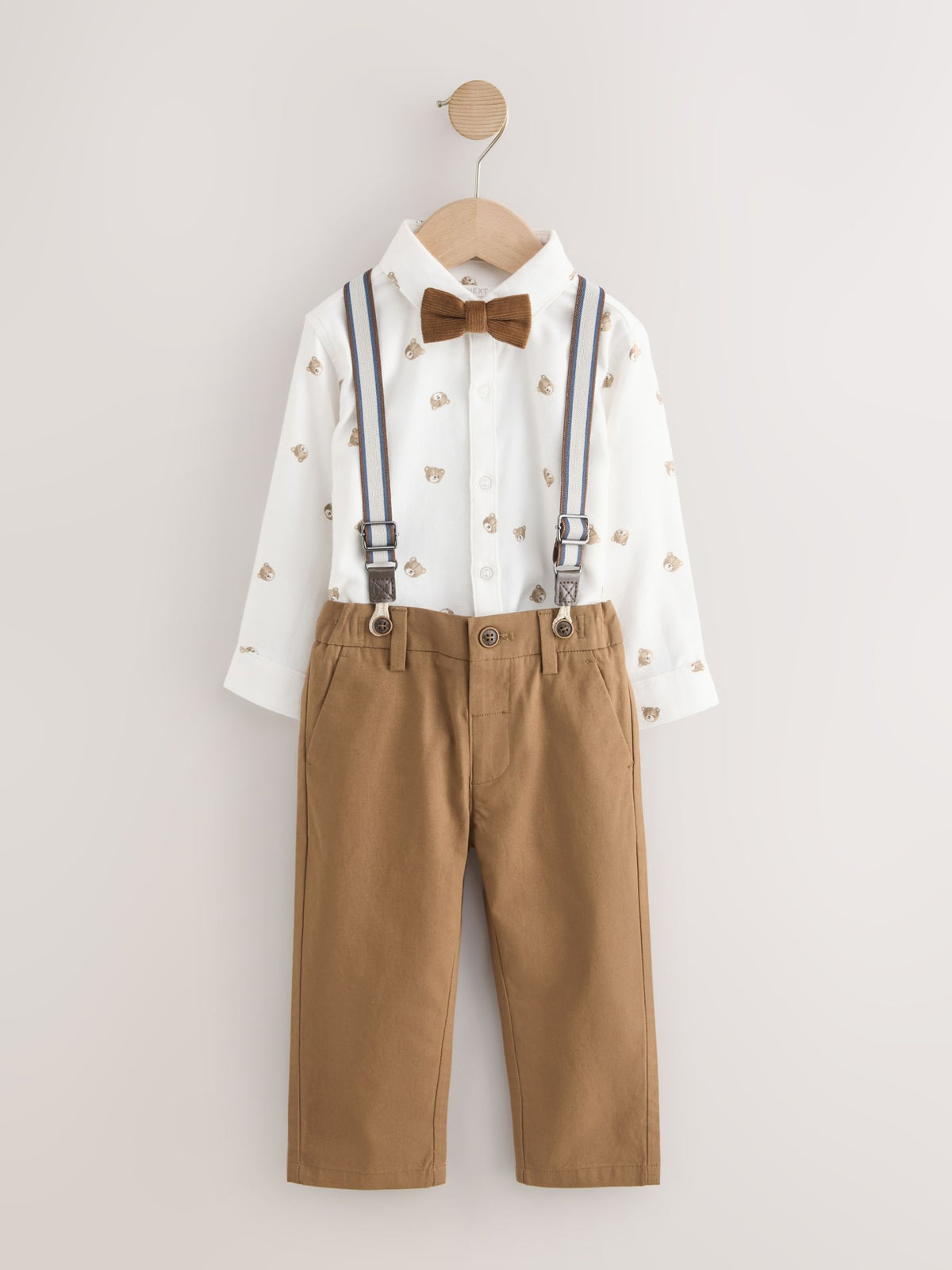 Tan Brown Bear Shirt Trousers Braces & Bow Tie Set (3mths-9yrs)
