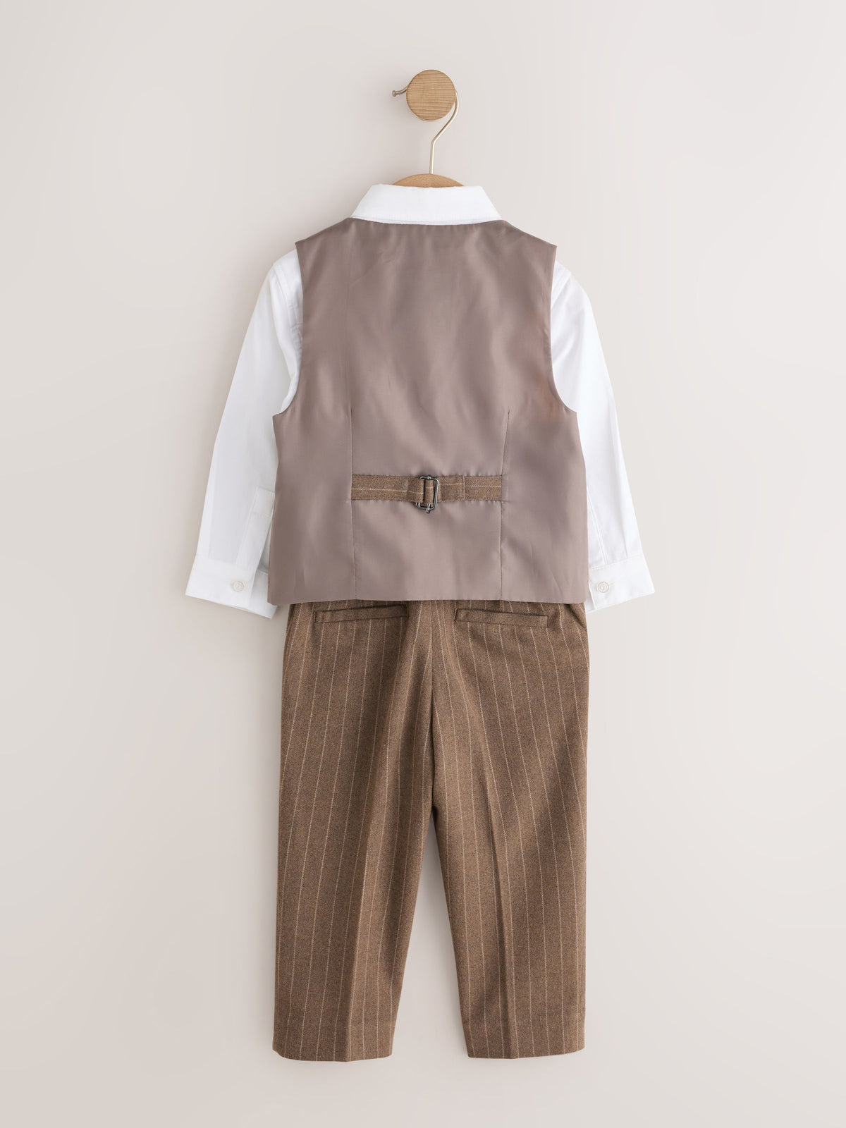 Brown Pinstripe Waistcoat Shirt Trousers & Bow Tie Set (3mths-9yrs)