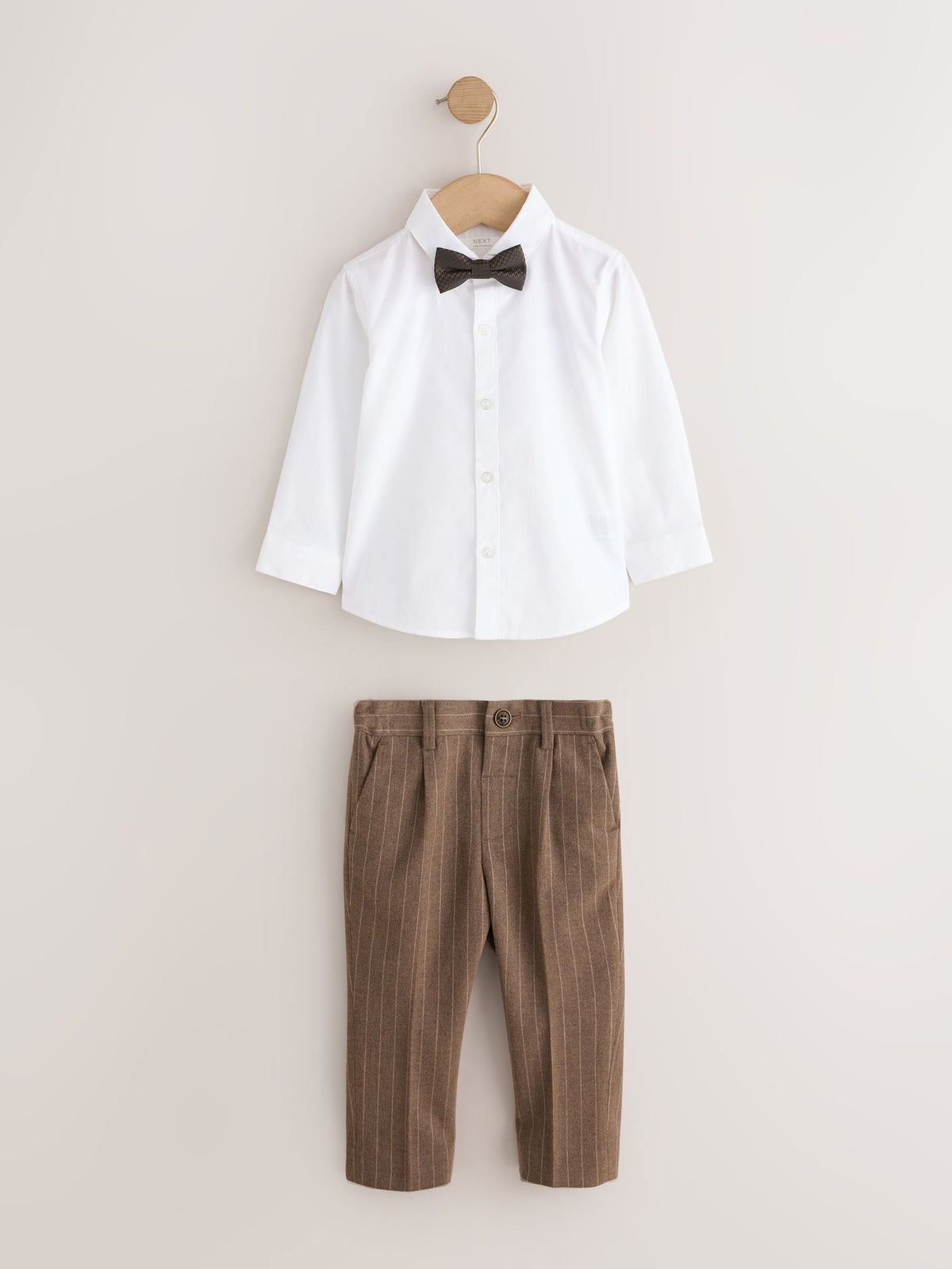 Brown Pinstripe Waistcoat Shirt Trousers & Bow Tie Set (3mths-9yrs)