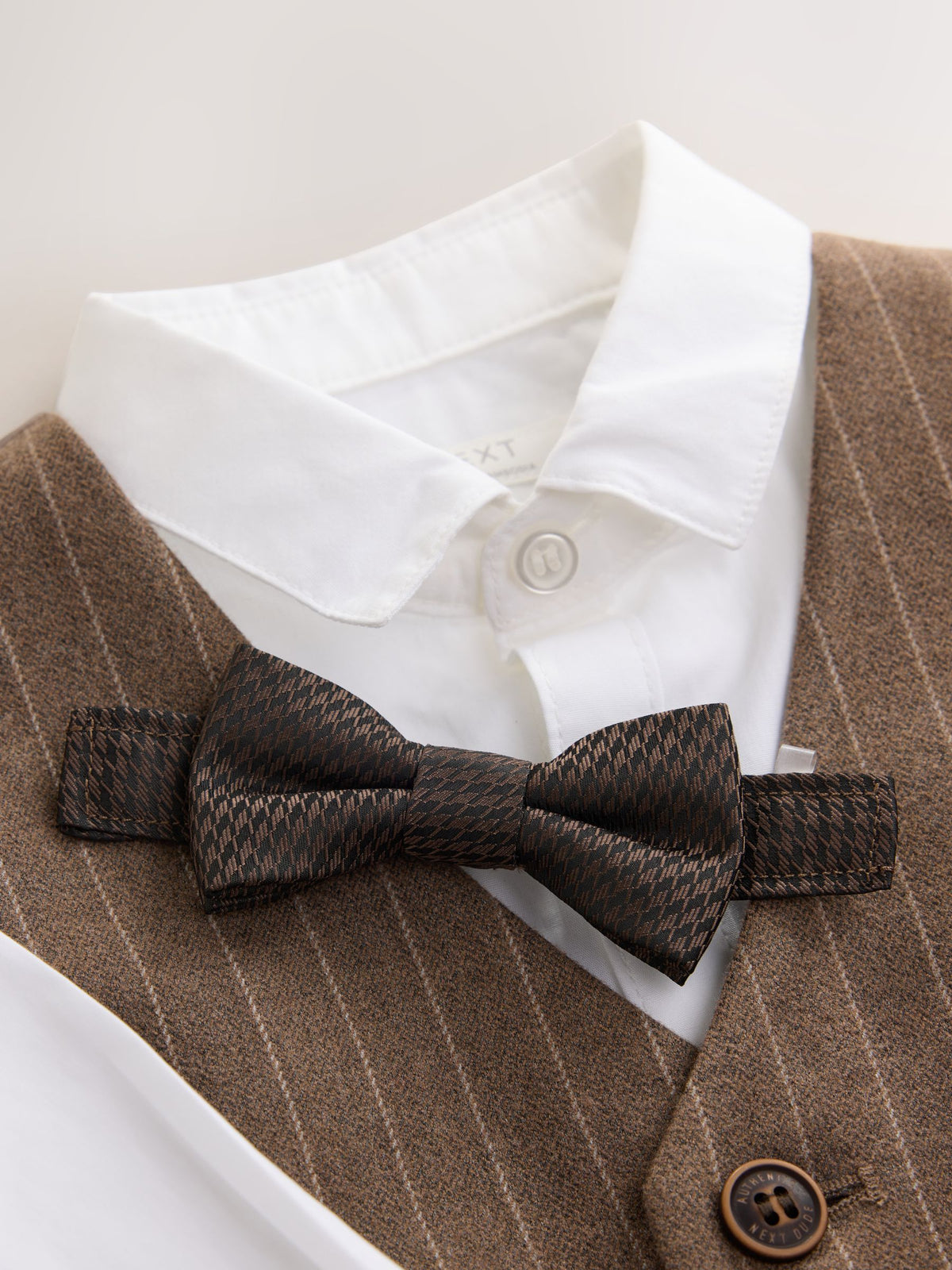 Brown Pinstripe Waistcoat Shirt Trousers & Bow Tie Set (3mths-9yrs)